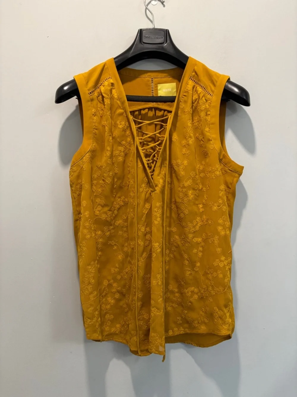 Anthro Maeve Mustard Lace Up Tank Embroidered Sleeveless Top Medium - Picture 3 of 14